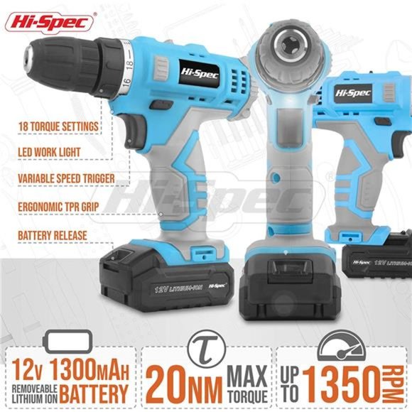 50pc Blue12V Electric Battery Drill Driver Kit & Bit Set.Cordless Portable Power - Picture 5 of 6